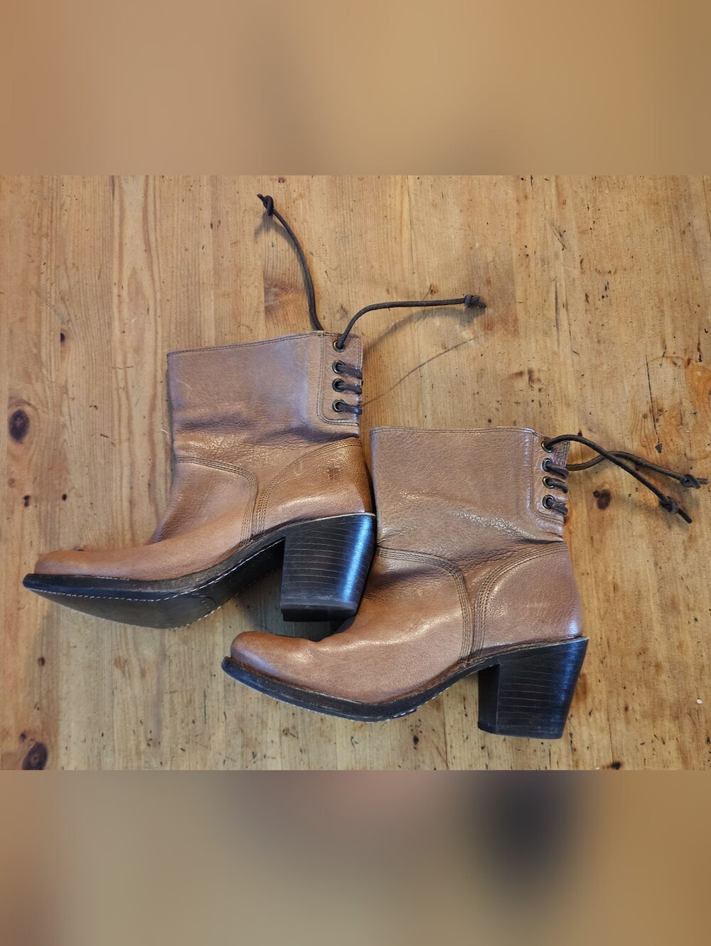 Fyre Brown Leather Ankle Boots - Womens 7- Classic Block Heel